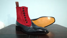 Load image into Gallery viewer, Handmade Black &amp; Red Ankle Button Top Boot For Men&#39;s - leathersguru
