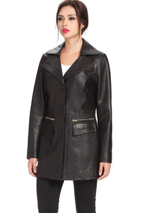 Fully Handmade Products Prepared From Genuine Leather Black Color Coat, Women Black Long Coat Style - leathersguru