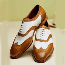 Load image into Gallery viewer, Handmade White Brown Leather Shoes - leathersguru

