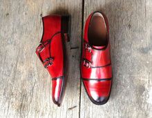 Load image into Gallery viewer, Bespoke Red Leather Double Monk Strap Shoes for Men&#39;s - leathersguru
