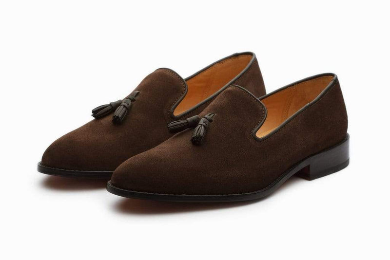 Handmade Brown Suede Tussles Loafers For Men's - leathersguru
