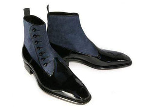 Handmade Black Gray Suede Leather Men's Button Boot - leathersguru
