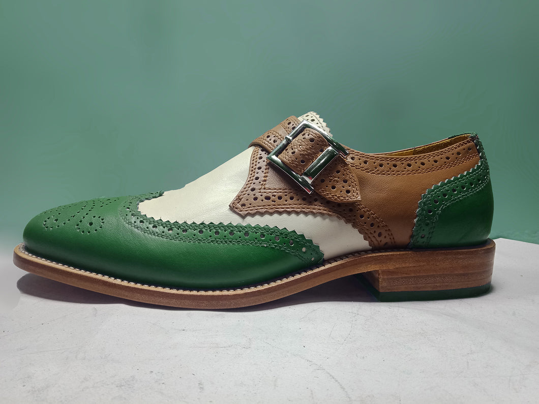 Men's Multi Color Wing Tip Monk Strap Leather Shoes Men Dress Formal Brogues Leather Shoe