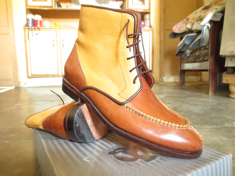 Bespoke Yellow Tan Lace Up Leather Boots - leathersguru