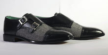 Load image into Gallery viewer, Bespoke Black Tweed Suede Monk Strap Shoe for Men - leathersguru
