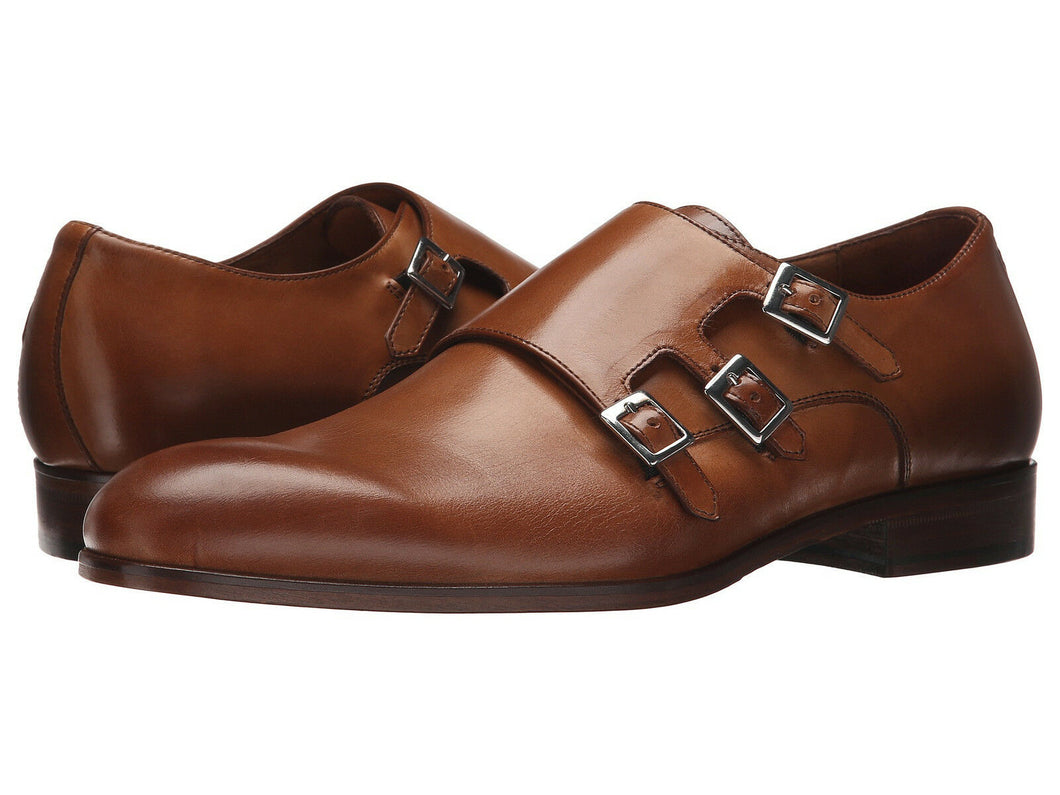 Bespoke Brown Leather Three Monk Strap Shoes - leathersguru