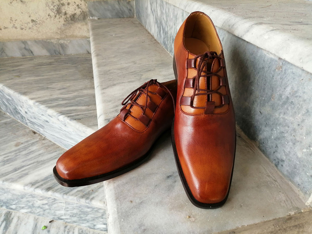 Bespoke Tan Leather Lace Up Shoes for Men's - leathersguru