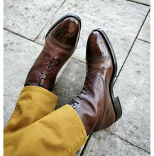 Load image into Gallery viewer, Bespoke Brown Cap Toe Leather Ankle Boot for Men - leathersguru
