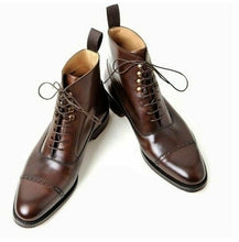 Load image into Gallery viewer, Bespoke Brown Leather Cap Toe Boots for Men&#39;s - leathersguru
