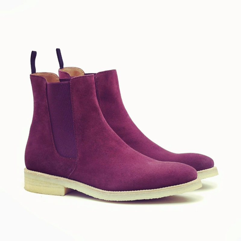Bespoke Purple Chelsea Suede Stylish Boots - leathersguru
