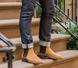 Handmade Men's Ankle High Beige Chelsea Suede Boot - leathersguru