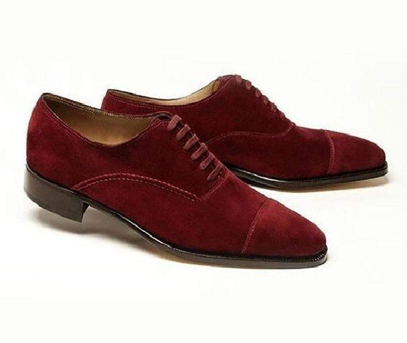 Maroon Color Men's Suede Cap Toe Shoes - leathersguru
