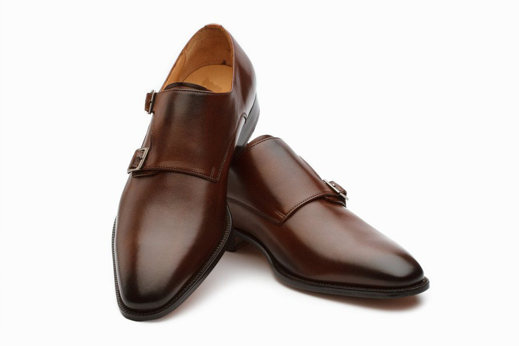 Bespoke Brown Leather Double Monk Strap Shoe for Men - leathersguru