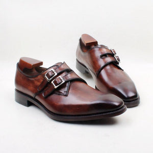 Bespoke Brown Leather Monk Strap Shoe for Men - leathersguru