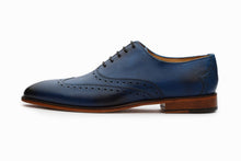 Load image into Gallery viewer, Bespoke Navy Blue Brown Leather Suede Wing Tip Shoes - leathersguru
