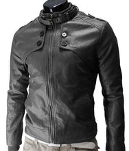 Load image into Gallery viewer, Men slim fit Leather Jacket, Mens Leather jacket, Black Button Zipper Jacket - leathersguru
