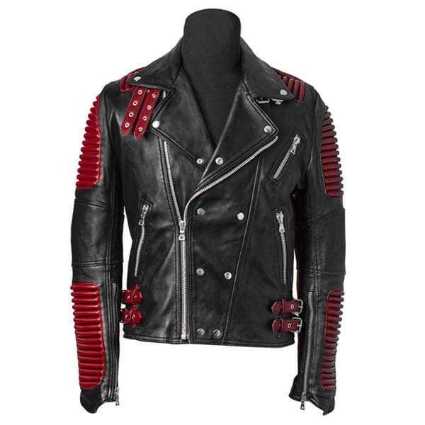Men Red Black Motorbike Leather Jacket, Classic Trendy Scooter Fashion Jacket - leathersguru