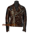 Dark Brown Black Moto Ribbed Letaher Jacket, Stylish Fashion Biker Leather Jacket