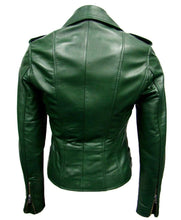 Load image into Gallery viewer, Mens Genuine Zipper Belted Leather Quilted Motorcycle Green Jacket Slim fit Biker Jacket - leathersguru
