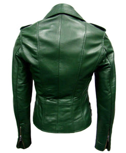 Mens Genuine Zipper Belted Leather Quilted Motorcycle Green Jacket Slim fit Biker Jacket - leathersguru