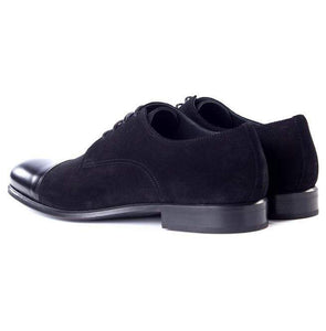 Handmade Navy Blue Suede Leather Cap Toe Shoes - leathersguru