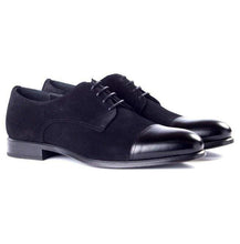 Load image into Gallery viewer, Handmade Navy Blue Suede Leather Cap Toe Shoes - leathersguru

