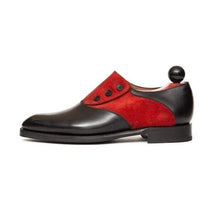 Load image into Gallery viewer, Handmade Red Black Leather Suede Button Shoes - leathersguru
