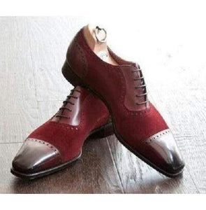 Handmade Maroon Suede Leather Cap Toe Shoe - leathersguru