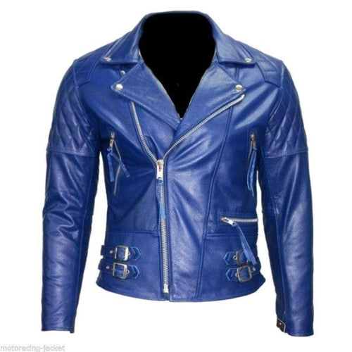 Men's New Blue Branded Motorbike Leather Jacket, Classic Trendy Scooter Fashion Jacket - leathersguru