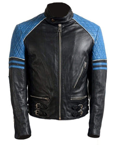 Men Blue Black Branded Motorbike Leather Jacket, Classic Trendy Scooter Fashion Jacket - leathersguru