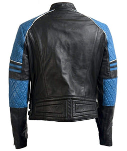 Men Blue Black Branded Motorbike Leather Jacket, Classic Trendy Scooter Fashion Jacket - leathersguru