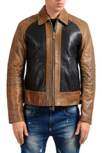 Load image into Gallery viewer, Men Brown Black Branded Motorbike Leather Jacket, Classic Trendy Scooter Fashion Zipper Jacket - leathersguru

