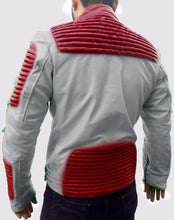 Load image into Gallery viewer, Men&#39;s White Red Stylish Zipper Leather Jacket,Fashion Jacket
