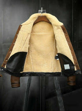 Load image into Gallery viewer, Men&#39;s Brown B3 RAF Flight Bomber Aviator Fax Shearling Real Leather Jackets
