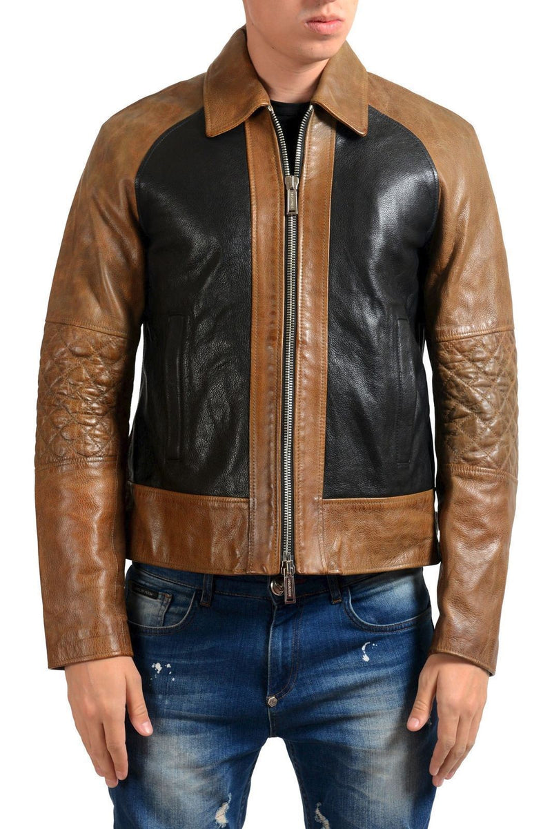 Men's Brown Black Zipper Pure Leather Biker Jacket