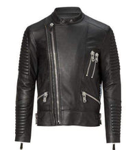 Load image into Gallery viewer, Men Black Padded Motorbike Leather Jacket, Classic Trendy Scooter Fashion Jacket - leathersguru
