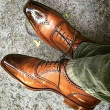 Load image into Gallery viewer, Bespoke Brown Leather Wing Tip Brogue Shoe for Men - leathersguru
