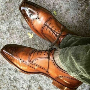 Bespoke Brown Leather Wing Tip Brogue Shoe for Men - leathersguru