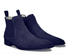 Load image into Gallery viewer, Bespoke Ankle High Navy Blue Chelsea Suede Dress Boot - leathersguru
