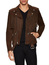 Load image into Gallery viewer,  Brown Suede Fringed Motorcycle Jacket,Men&#39;s Fashion Jacket
