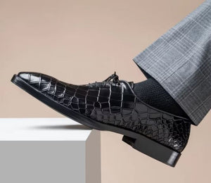 Handmade Genuine Alligator Embossed Leather Oxford Shoes For Men's